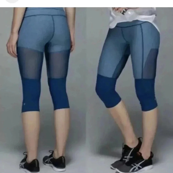 Lululemon Training Tough Crop Poseidon Blue Luxtreme Mesh Details Tights(6) - Picture 1 of 8